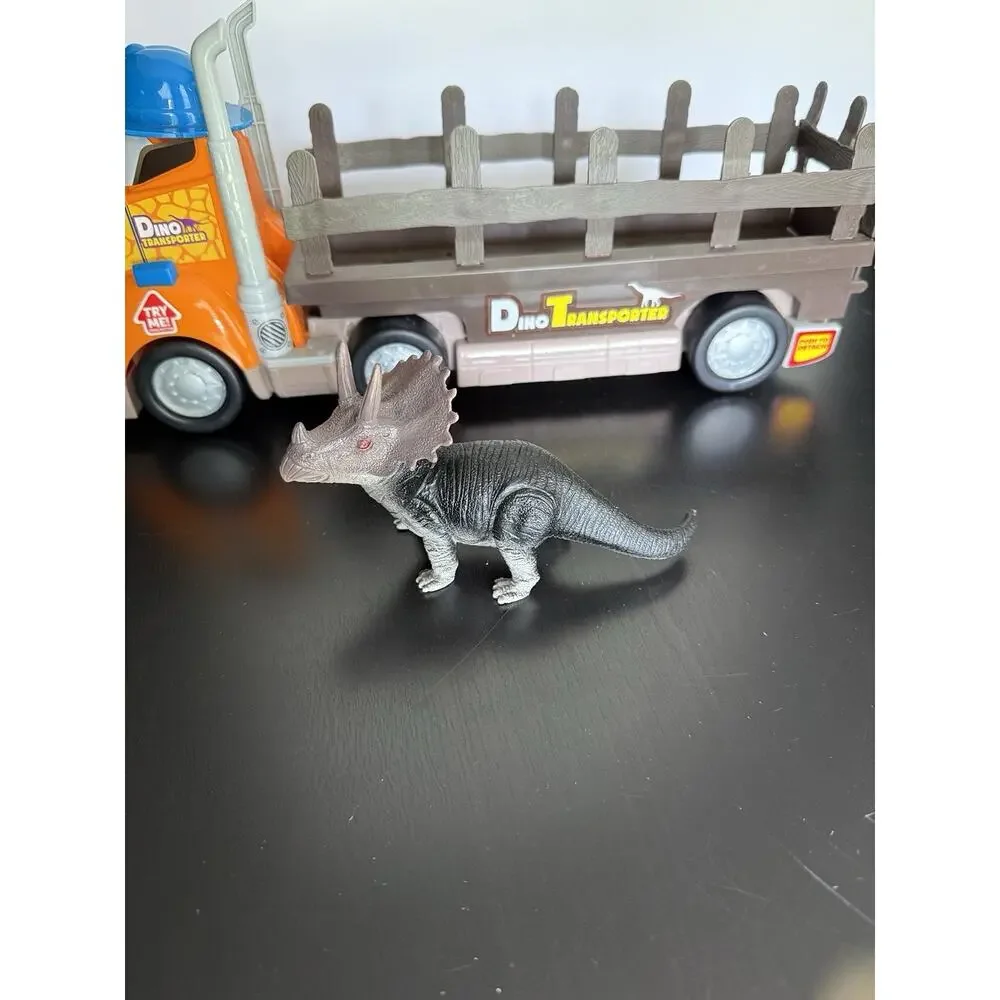 Dino Transporter Truck w Triceratops Dinosaur Sounds Work 15” Toy